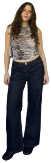 Printed tank, dark wide-leg jeans